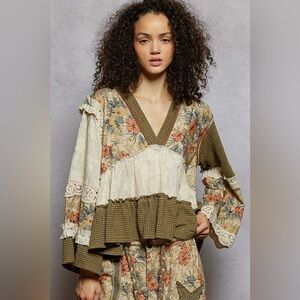 POL V-Neck Long Sleeve Floral Print Sweater Cardigan Top